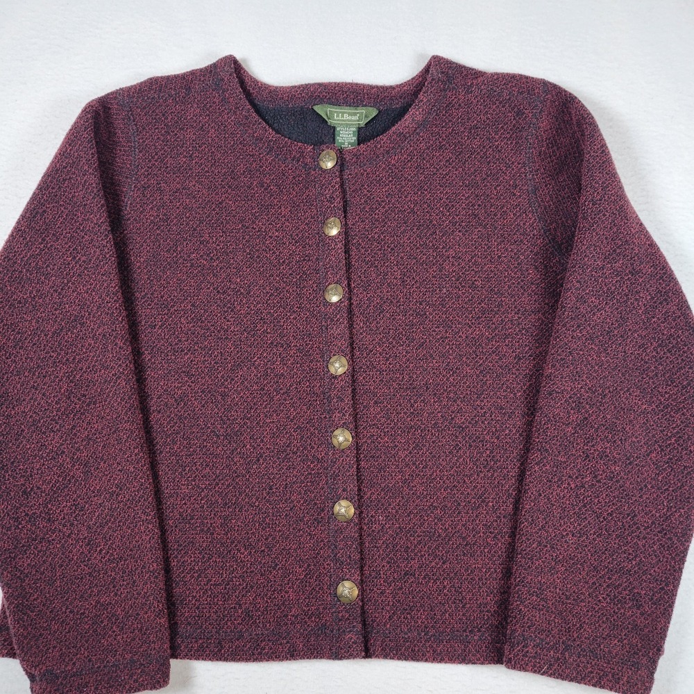 VTG L.L. Bean Women's‎ Cardigan Sweater Size M Burgundy W/ Black Specks
